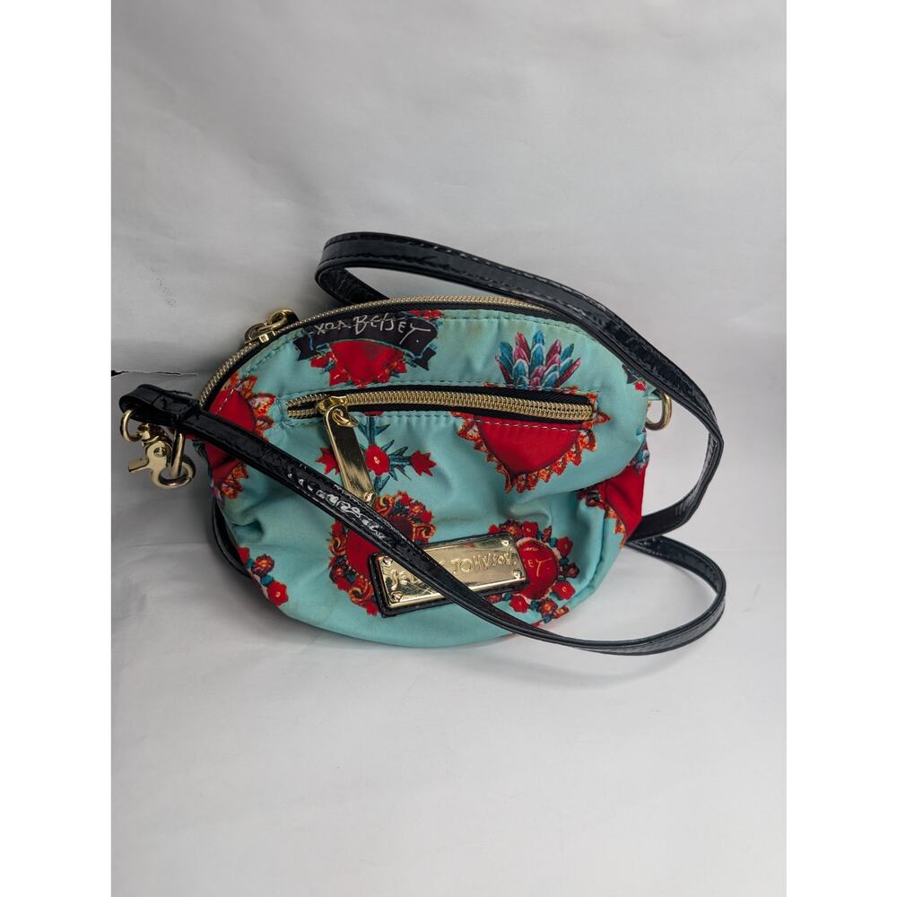 Betsey Johnson Crossbody Bag Women's Blue Red Sacred Heart Floral Mini Shoulder